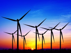 windmill generators at dusk